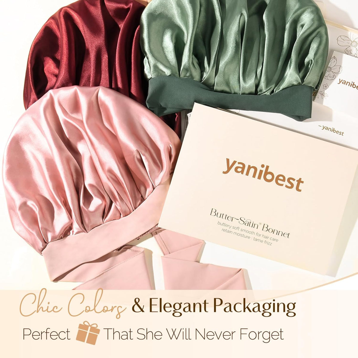 YANIBEST Silk Bonnet for Sleeping Women Satin Bonnet Double Layer Satin Lined Hair Bonnet with Tie Band Curly Hair Blush Pink